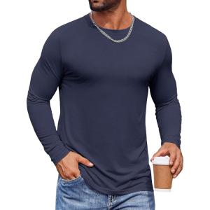 imageCOOFANDY Mens Long Sleeve Tee Shirts Crew Neck TShirt Casual Pullover Basic Tees Soft Stretch TshirtsNavy
