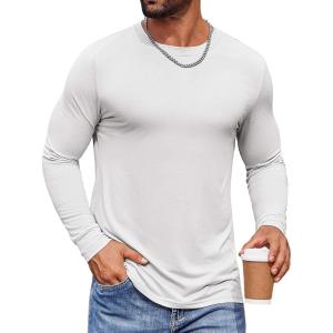imageCOOFANDY Mens Long Sleeve Tee Shirts Crew Neck TShirt Casual Pullover Basic Tees Soft Stretch TshirtsWhite