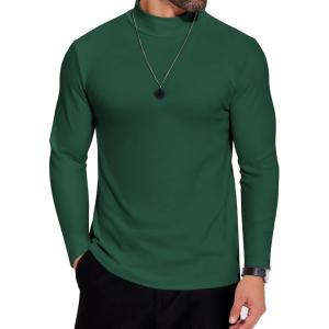 imageCOOFANDY Mens Mock Neck Shirts Fleece Long Sleeve Tops Basic Pullover TShirtsGreen