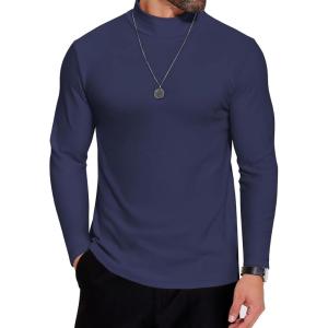 imageCOOFANDY Mens Mock Neck Shirts Fleece Long Sleeve Tops Basic Pullover TShirtsNavy Blue