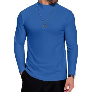 imageCOOFANDY Mens Mock Neck Shirts Fleece Long Sleeve Tops Basic Pullover TShirtsRoyal Blue
