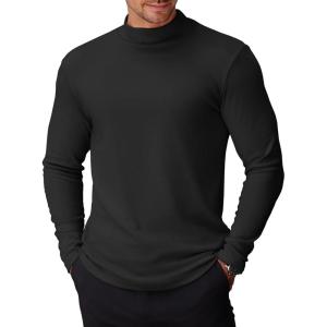 imageCOOFANDY Mens Mock Turtleneck Long Sleeve Shirts Basic Thermal Turtle Neck Undershirt Lightweight Pullover Sweaters TopAblack