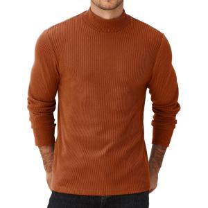imageCOOFANDY Mens Mock Turtleneck Sweater Long Sleeve Half Neck Pullover Thermal Casual Ribbed High Neck Pullover SweaterCaramel