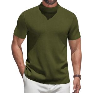 imageCOOFANDY Mens Mock Turtleneck Sweater Short Sleeve Casual Knitted TShirts Thermal Tops Solid Basic TeeArmy Green