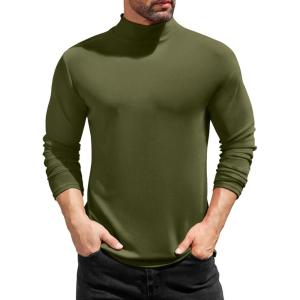 imageCOOFANDY Mens Mock Turtleneck TShirts Long Sleeve Solid Color Tees Shirts Basic Casual Slim Fit Pullover T ShirtsArmy Green