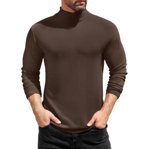 imageCOOFANDY Mens Mock Turtleneck TShirts Long Sleeve Solid Color Tees Shirts Basic Casual Slim Fit Pullover T ShirtsBrown