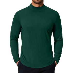 imageCOOFANDY Mens Mock Turtleneck TShirts Long Sleeve Solid Color Tees Shirts Basic Casual Slim Fit Pullover T ShirtsDark Green