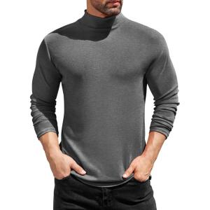 imageCOOFANDY Mens Mock Turtleneck TShirts Long Sleeve Solid Color Tees Shirts Basic Casual Slim Fit Pullover T ShirtsDark Grey