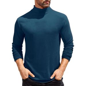 imageCOOFANDY Mens Mock Turtleneck TShirts Long Sleeve Solid Color Tees Shirts Basic Casual Slim Fit Pullover T ShirtsDeep Blue