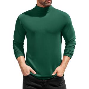 imageCOOFANDY Mens Mock Turtleneck TShirts Long Sleeve Solid Color Tees Shirts Basic Casual Slim Fit Pullover T ShirtsGreen