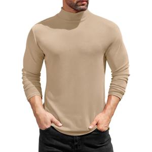 imageCOOFANDY Mens Mock Turtleneck TShirts Long Sleeve Solid Color Tees Shirts Basic Casual Slim Fit Pullover T ShirtsKhaki