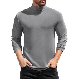 imageCOOFANDY Mens Mock Turtleneck TShirts Long Sleeve Solid Color Tees Shirts Basic Casual Slim Fit Pullover T ShirtsLight Grey