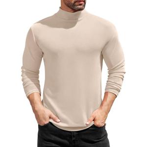 imageCOOFANDY Mens Mock Turtleneck TShirts Long Sleeve Solid Color Tees Shirts Basic Casual Slim Fit Pullover T ShirtsLight Khaki