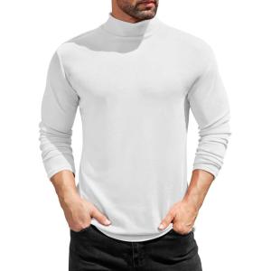 imageCOOFANDY Mens Mock Turtleneck TShirts Long Sleeve Solid Color Tees Shirts Basic Casual Slim Fit Pullover T ShirtsWhite