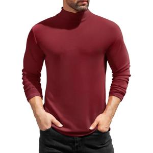 imageCOOFANDY Mens Mock Turtleneck TShirts Long Sleeve Solid Color Tees Shirts Basic Casual Slim Fit Pullover T ShirtsWine Red
