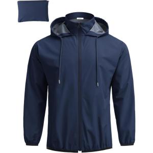 imageCOOFANDY Mens Packable Rain Jacket Lightweight Waterproof Raincoat with Hood Travel Hiking Golf WindbreakerDark Blue