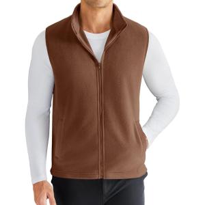 imageCOOFANDY Mens Polar Fleece Vest Lightweight Sleeveless Zip Up Jacket Casual Outerwear Outdoor Golf VestsBaked Clay