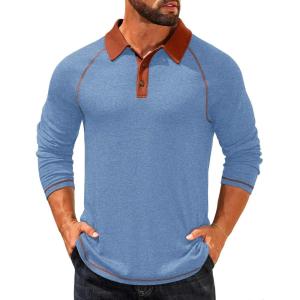 imageCOOFANDY Mens Polo Shirts Long Sleeve Casual Raglan Golf ShirtsBlue