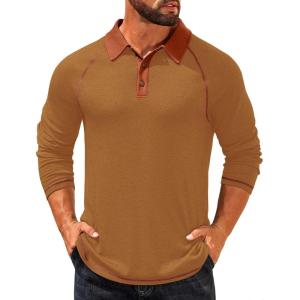 imageCOOFANDY Mens Polo Shirts Long Sleeve Casual Raglan Golf ShirtsBrown