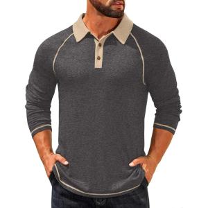 imageCOOFANDY Mens Polo Shirts Long Sleeve Casual Raglan Golf ShirtsDark Grey