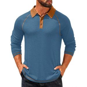 imageCOOFANDY Mens Polo Shirts Long Sleeve Casual Raglan Golf ShirtsDenim Blue