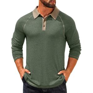 imageCOOFANDY Mens Polo Shirts Long Sleeve Casual Raglan Golf ShirtsGreen