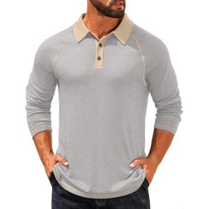 imageCOOFANDY Mens Polo Shirts Long Sleeve Casual Raglan Golf ShirtsLight Grey