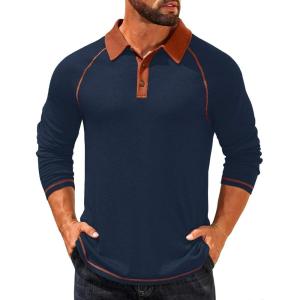 imageCOOFANDY Mens Polo Shirts Long Sleeve Casual Raglan Golf ShirtsNavy Blue