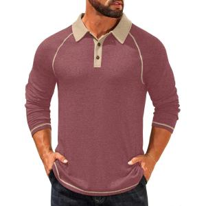 imageCOOFANDY Mens Polo Shirts Long Sleeve Casual Raglan Golf ShirtsRed