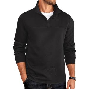 imageCOOFANDY Mens Quarter Zip Pullover Lightweight Textured Sweatshirt Long Sleeve Casual Mock Neck Polo ShirtsAll Black