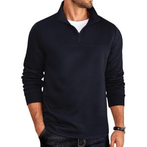 imageCOOFANDY Mens Quarter Zip Pullover Lightweight Textured Sweatshirt Long Sleeve Casual Mock Neck Polo ShirtsNavy Blue