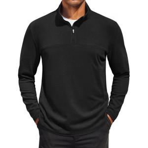 imageCOOFANDY Mens Quarter Zip Pullover Long Sleeve Mock Turtleneck Sweatshirts Thermal Workout Golf Polo ShirtBlack