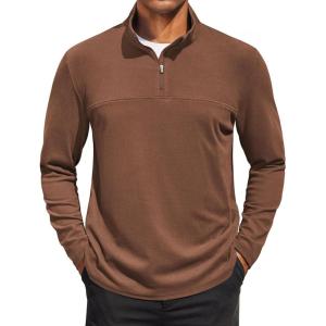 imageCOOFANDY Mens Quarter Zip Pullover Long Sleeve Mock Turtleneck Sweatshirts Thermal Workout Golf Polo ShirtBrown