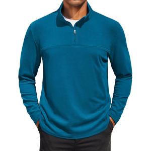 imageCOOFANDY Mens Quarter Zip Pullover Long Sleeve Mock Turtleneck Sweatshirts Thermal Workout Golf Polo ShirtDark Blue