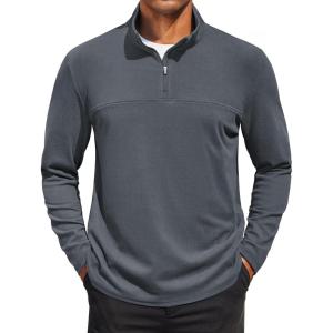 imageCOOFANDY Mens Quarter Zip Pullover Long Sleeve Mock Turtleneck Sweatshirts Thermal Workout Golf Polo ShirtDeep Grey