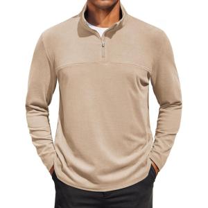 imageCOOFANDY Mens Quarter Zip Pullover Long Sleeve Mock Turtleneck Sweatshirts Thermal Workout Golf Polo ShirtKhaki
