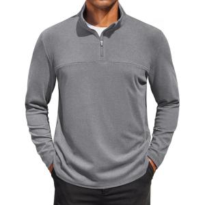 imageCOOFANDY Mens Quarter Zip Pullover Long Sleeve Mock Turtleneck Sweatshirts Thermal Workout Golf Polo ShirtLight Grey