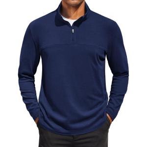 imageCOOFANDY Mens Quarter Zip Pullover Long Sleeve Mock Turtleneck Sweatshirts Thermal Workout Golf Polo ShirtNavy Blue