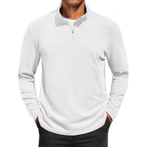 imageCOOFANDY Mens Quarter Zip Pullover Long Sleeve Mock Turtleneck Sweatshirts Thermal Workout Golf Polo ShirtWhite