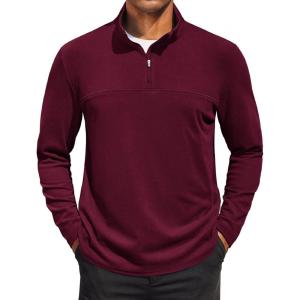 imageCOOFANDY Mens Quarter Zip Pullover Long Sleeve Mock Turtleneck Sweatshirts Thermal Workout Golf Polo ShirtWine Red