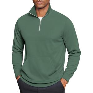 imageCOOFANDY Mens Quarter Zip Pullover Mock Neck Sweatshirt Long Sleeve Sweater Polo Half Zip Pullover with PocketGreen