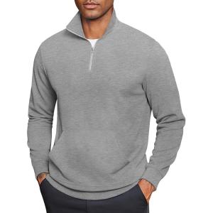 imageCOOFANDY Mens Quarter Zip Pullover Mock Neck Sweatshirt Long Sleeve Sweater Polo Half Zip Pullover with PocketGrey