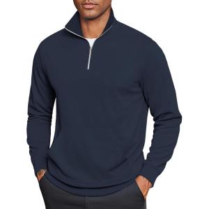 imageCOOFANDY Mens Quarter Zip Pullover Mock Neck Sweatshirt Long Sleeve Sweater Polo Half Zip Pullover with PocketNavy Blue