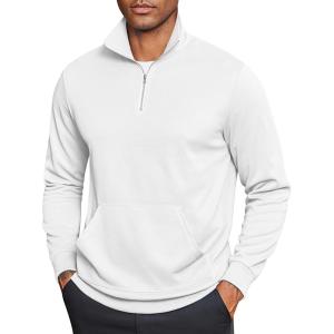 imageCOOFANDY Mens Quarter Zip Pullover Mock Neck Sweatshirt Long Sleeve Sweater Polo Half Zip Pullover with PocketWhite