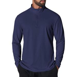 imageCOOFANDY Mens Quarter Zip Pullover UPF 50 Long Sleeve Sun Protection Shirts Golf Fishing Running Rash Guard TShirtsNavy Blue