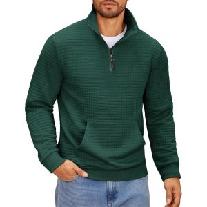 imageCOOFANDY Mens Quarter Zip Sweatshirt Long Sleeve Casual Waffle Pullover Hoodies with PocketGreen