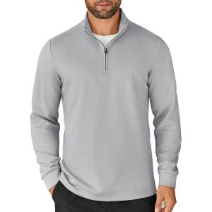 imageCOOFANDY Mens Quarter Zip Up Pullover Lightweight Mock Neck Sweatshirt Casual Long Sleeve Polo ShirtPale Grey