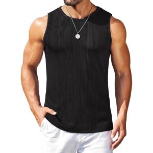 imageCOOFANDY Mens Ribbed Knit Tank Tops Casual Sleeveless Muscle Shirts Basic Undershirts TankBlack