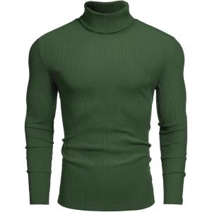 imageCOOFANDY Mens Ribbed Turtleneck Sweater Casual Basic Long Sleeve Knitted Pullover SweaterArmy Green