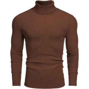imageCOOFANDY Mens Ribbed Turtleneck Sweater Casual Basic Long Sleeve Knitted Pullover SweaterBrown